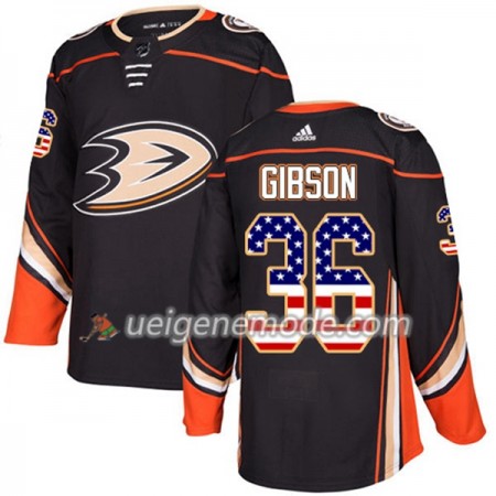 Herren Eishockey Anaheim Ducks Trikot John Gibson 36 Adidas 2017-2018 Schwarz USA Flag Fashion Authentic